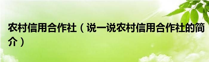 农村信用合作社（说一说农村信用合作社的简介）