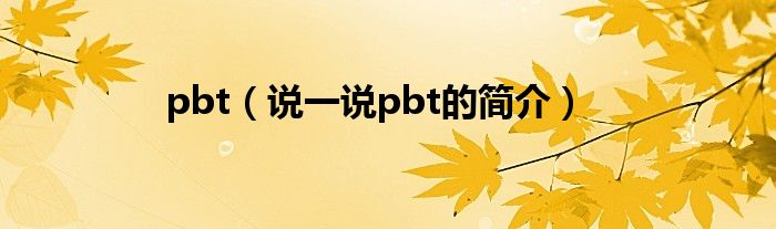 pbt（说一说pbt的简介）