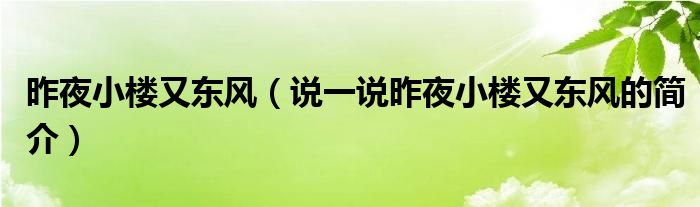 昨夜小楼又东风（说一说昨夜小楼又东风的简介）