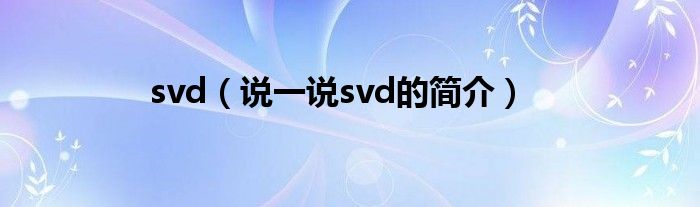 svd（说一说svd的简介）