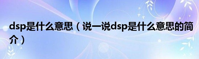 dsp是什么意思（说一说dsp是什么意思的简介）