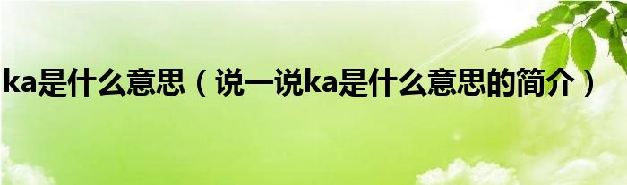 ka是什么意思（说一说ka是什么意思的简介）