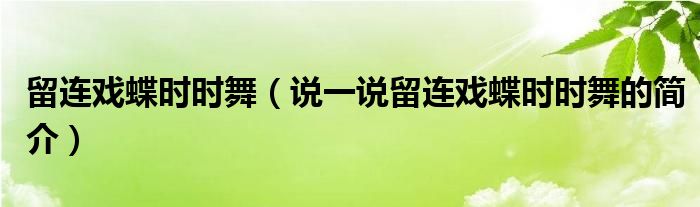 留连戏蝶时时舞（说一说留连戏蝶时时舞的简介）