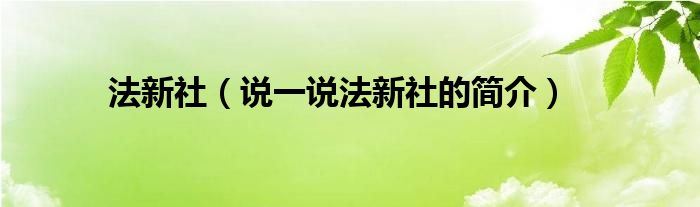 法新社（说一说法新社的简介）