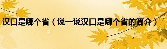 汉口是哪个省（说一说汉口是哪个省的简介）