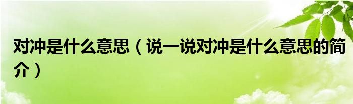 对冲是什么意思（说一说对冲是什么意思的简介）