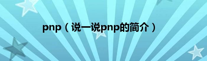 pnp（说一说pnp的简介）