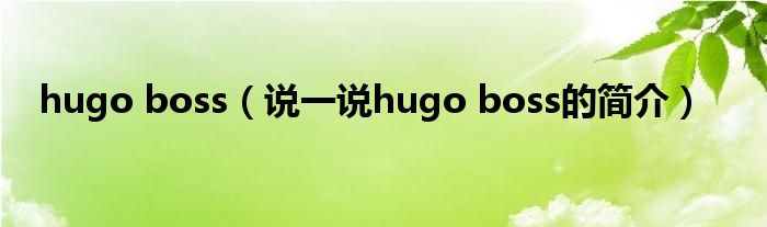 hugo boss（说一说hugo boss的简介）