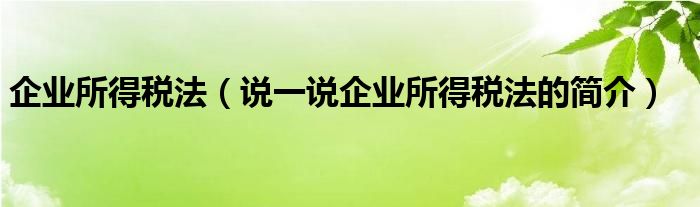 企业所得税法（说一说企业所得税法的简介）