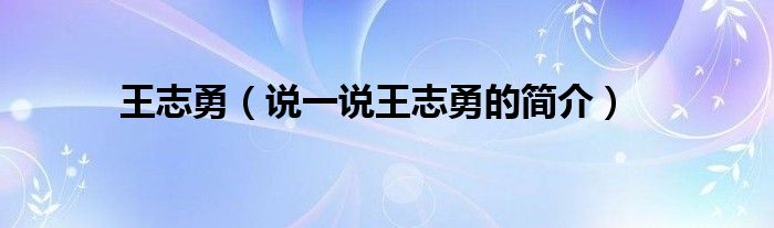 王志勇（说一说王志勇的简介）