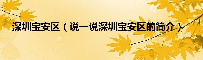 深圳宝安区（说一说深圳宝安区的简介）