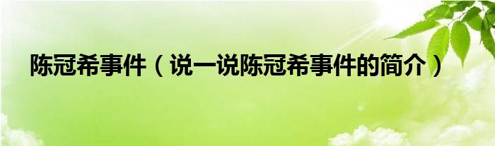 陈冠希事件（说一说陈冠希事件的简介）