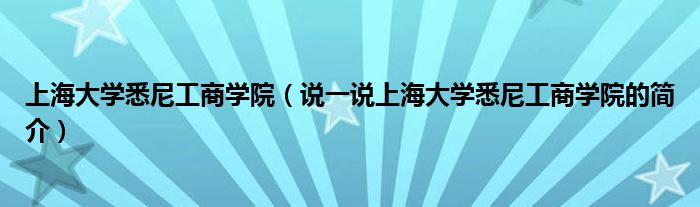 上海大学悉尼工商学院（说一说上海大学悉尼工商学院的简介）