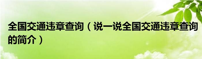 全国交通违章查询（说一说全国交通违章查询的简介）