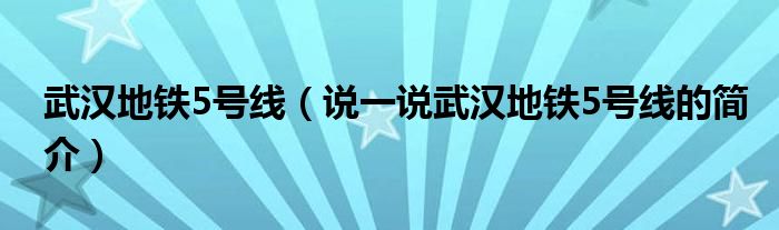 武汉地铁5号线（说一说武汉地铁5号线的简介）