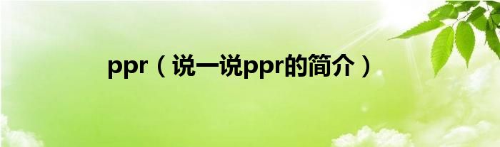 ppr（说一说ppr的简介）