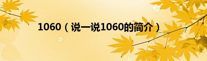 1060（说一说1060的简介）