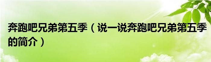 奔跑吧兄弟第五季（说一说奔跑吧兄弟第五季的简介）