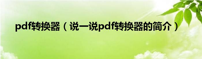 pdf转换器（说一说pdf转换器的简介）