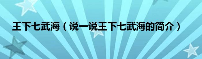 王下七武海（说一说王下七武海的简介）