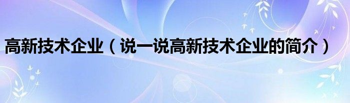 高新技术企业（说一说高新技术企业的简介）