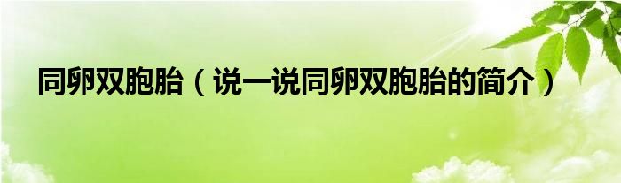 同卵双胞胎（说一说同卵双胞胎的简介）