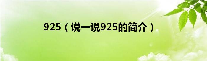 925（说一说925的简介）