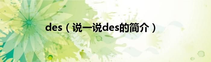 des（说一说des的简介）