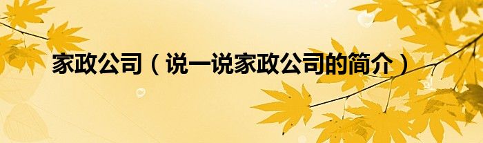 家政公司（说一说家政公司的简介）