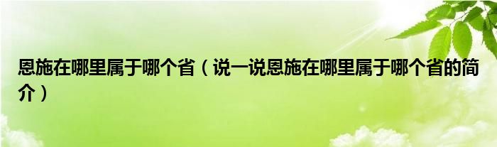 恩施在哪里属于哪个省（说一说恩施在哪里属于哪个省的简介）