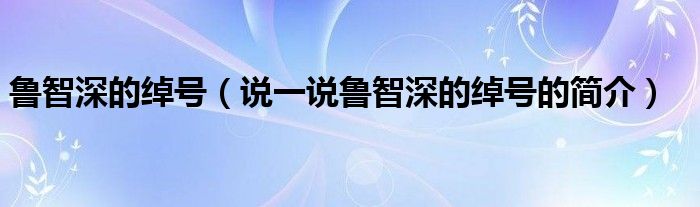 鲁智深的绰号（说一说鲁智深的绰号的简介）