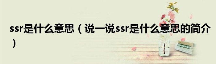 ssr是什么意思（说一说ssr是什么意思的简介）