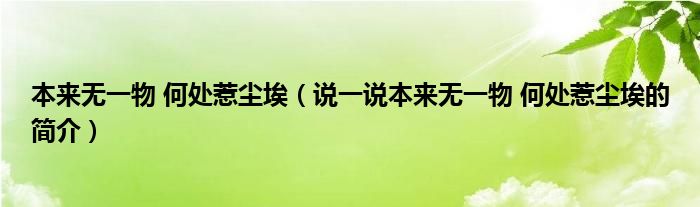 本来无一物 何处惹尘埃（说一说本来无一物 何处惹尘埃的简介）