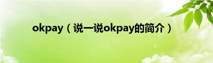 okpay（说一说okpay的简介）