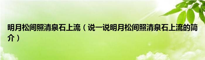 明月松间照清泉石上流（说一说明月松间照清泉石上流的简介）