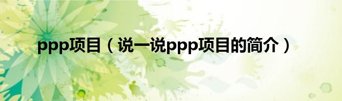 ppp项目（说一说ppp项目的简介）