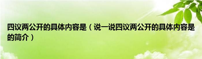 四议两公开的具体内容是（说一说四议两公开的具体内容是的简介）