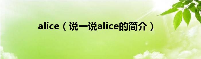 alice（说一说alice的简介）