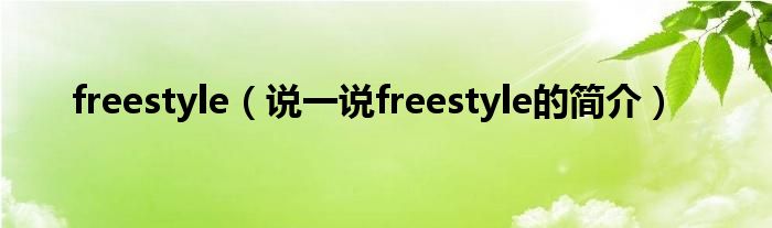 freestyle（说一说freestyle的简介）