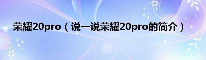 荣耀20pro（说一说荣耀20pro的简介）