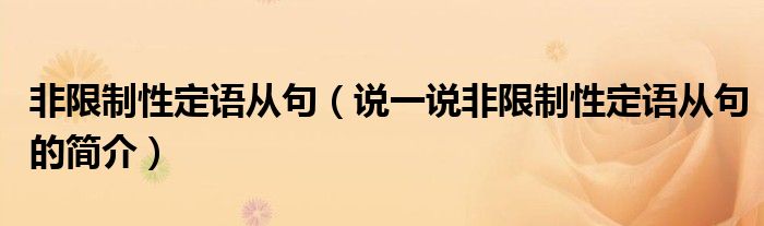 非限制性定语从句（说一说非限制性定语从句的简介）