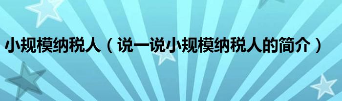 小规模纳税人（说一说小规模纳税人的简介）