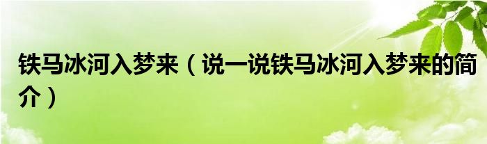 铁马冰河入梦来（说一说铁马冰河入梦来的简介）