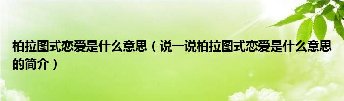 柏拉图式恋爱是什么意思（说一说柏拉图式恋爱是什么意思的简介）