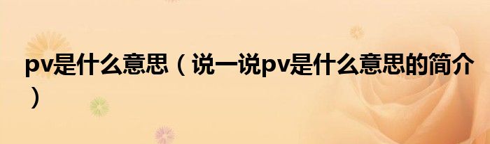 pv是什么意思（说一说pv是什么意思的简介）