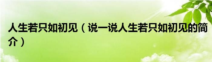 人生若只如初见（说一说人生若只如初见的简介）