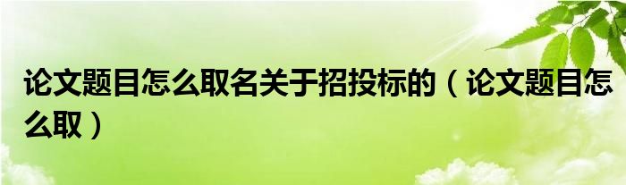 论文题目怎么取名关于招投标的（论文题目怎么取）