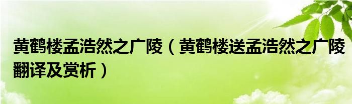 黄鹤楼孟浩然之广陵（黄鹤楼送孟浩然之广陵翻译及赏析）