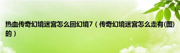 热血传奇幻境迷宫怎么回幻境7（传奇幻境迷宫怎么走有(图)的）