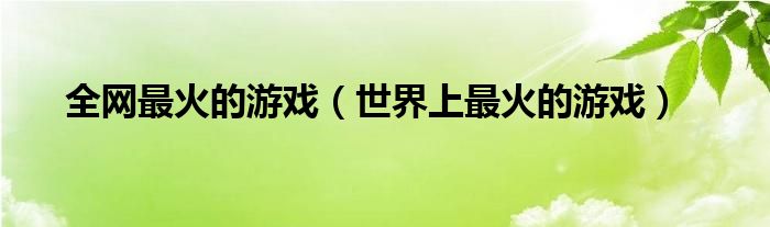 全网最火的游戏（世界上最火的游戏）